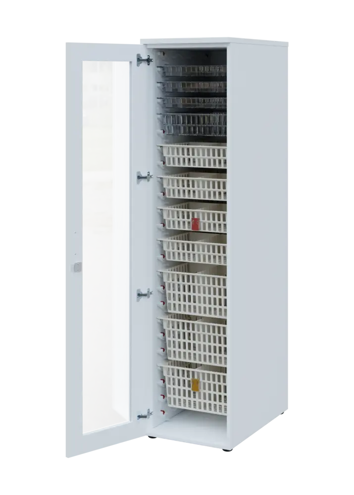 EUROMEDICA S - 46 skříň léková boxová, 1-dveřová/prosklená, levá, 1950x460x735, korpus bílý, dvířka bílá